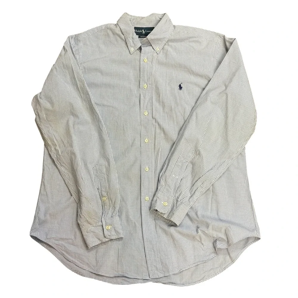 Polo Ralph Lauren Classic Fit Gingham Button Down Shirt Blue White 16.5 34/35 L